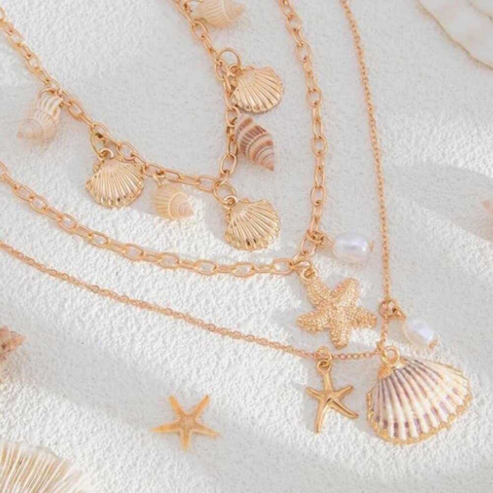 Ocean-Inspired Layered Shell Necklace for Women – Summer Beach Jewelry